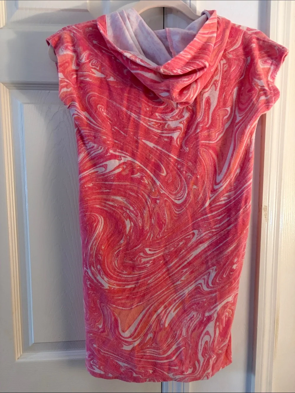 Lands' End Girls' Coral Swirl Hooded Swim Cover-up Dress Monogram R